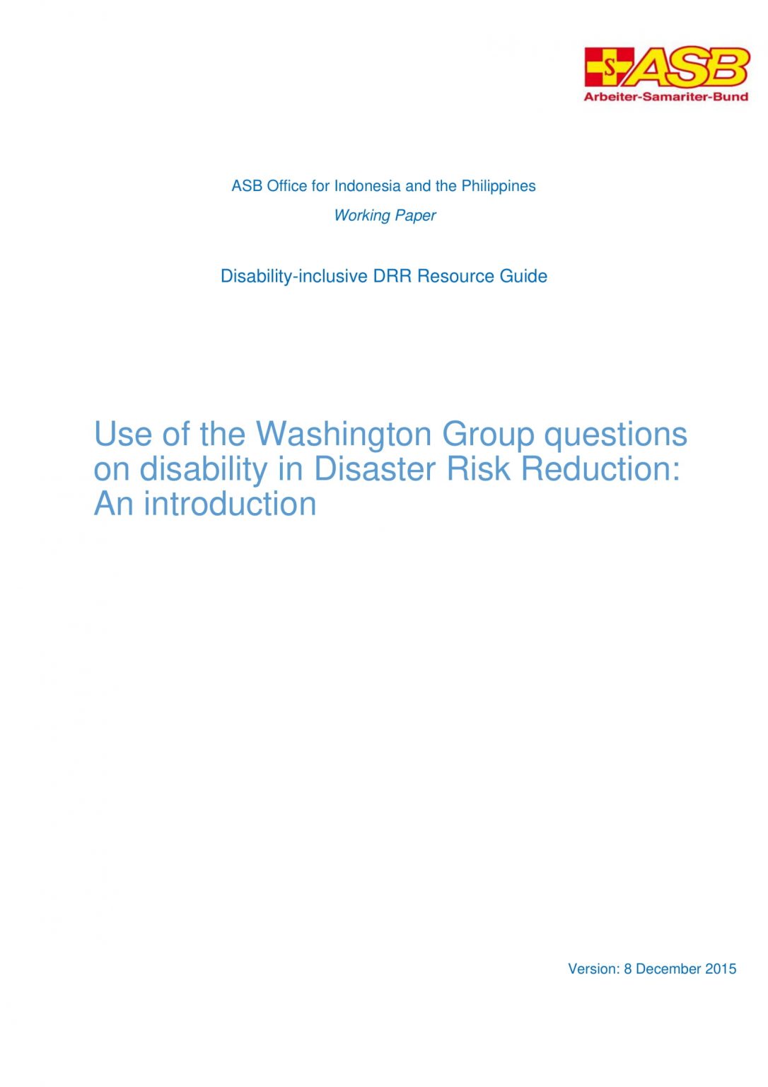 Use of the Washington Group questions on disability in DRR ASB Indonesia