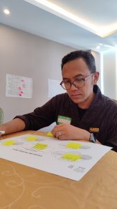 An ASB S-SEA team member working on a group exercise, adding notes to a visual planning worksheet during the National Team Meeting 2026.