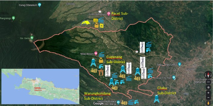 Map of where ASB and OPDis Lampung worked during the Cianjur earthquake response